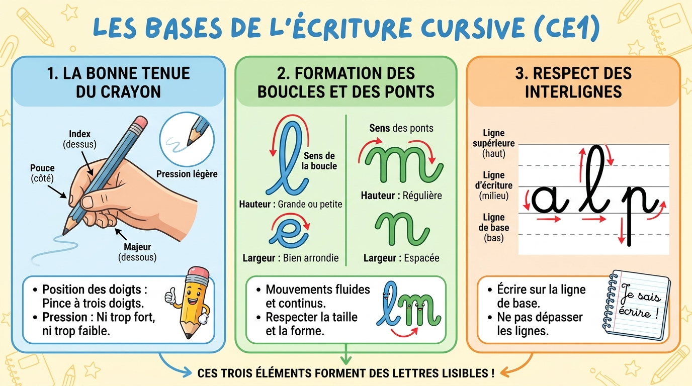 Les bases de l'écriture cursive
