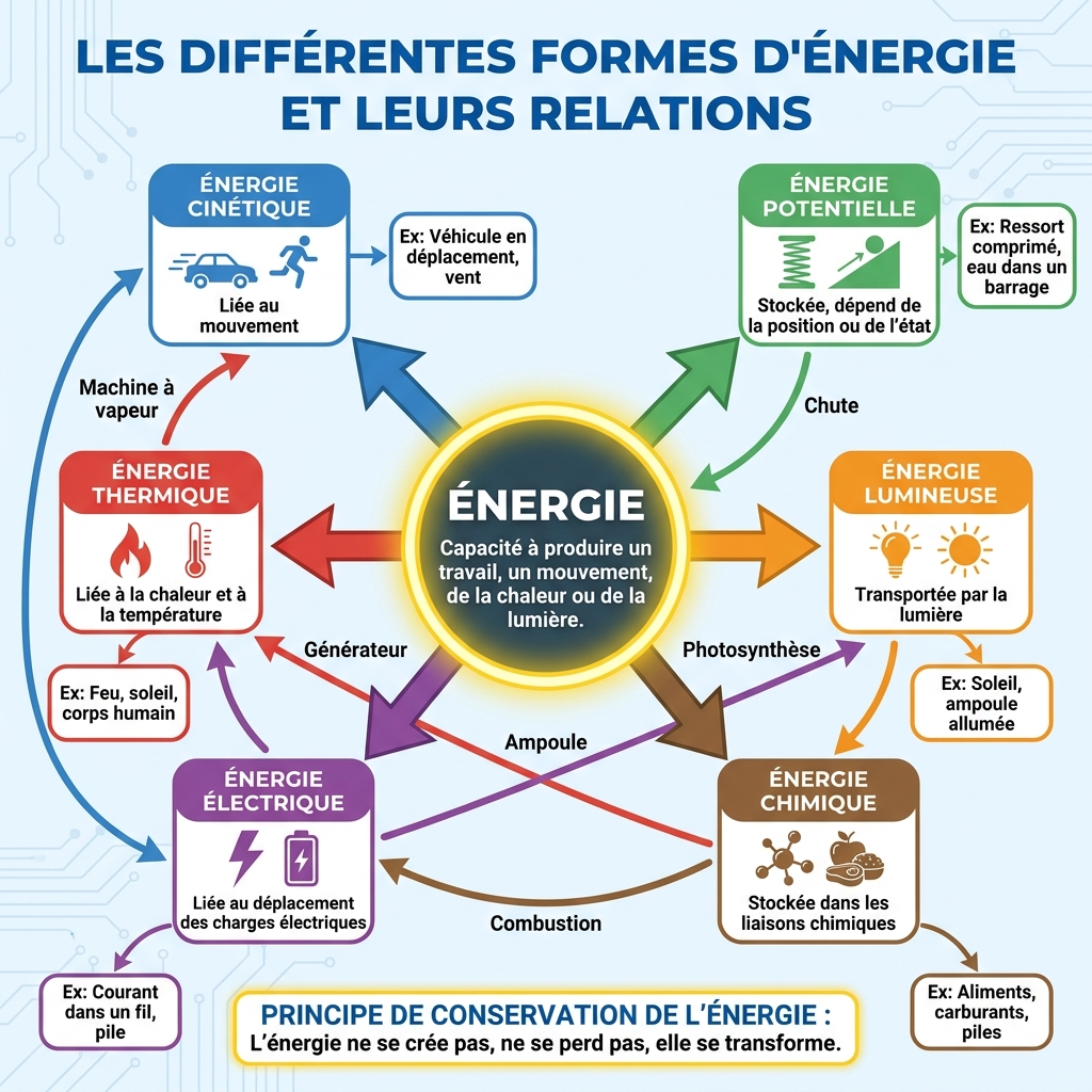 Les différentes formes d'énergie et leurs relations