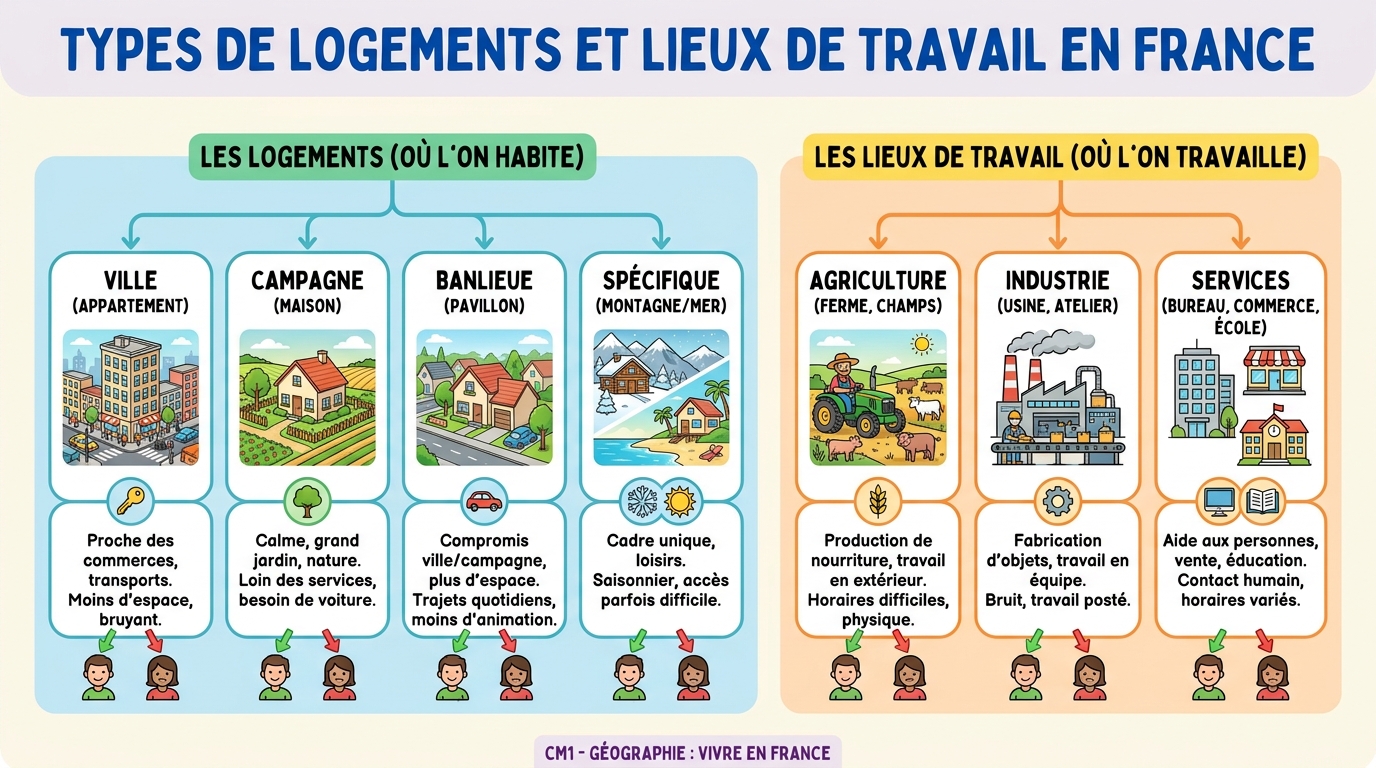 Types de Logements et Lieux de Travail en France