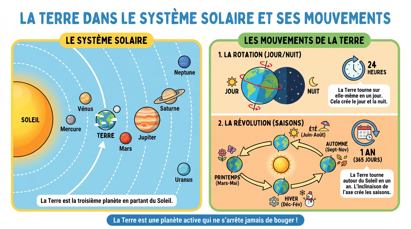 La Terre dans le système solaire et ses mouvements