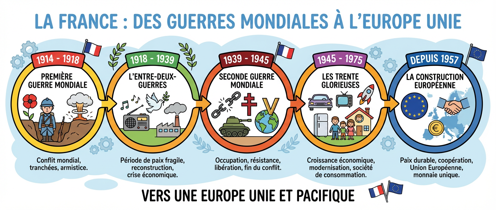 La France : des guerres mondiales à l'Europe unie