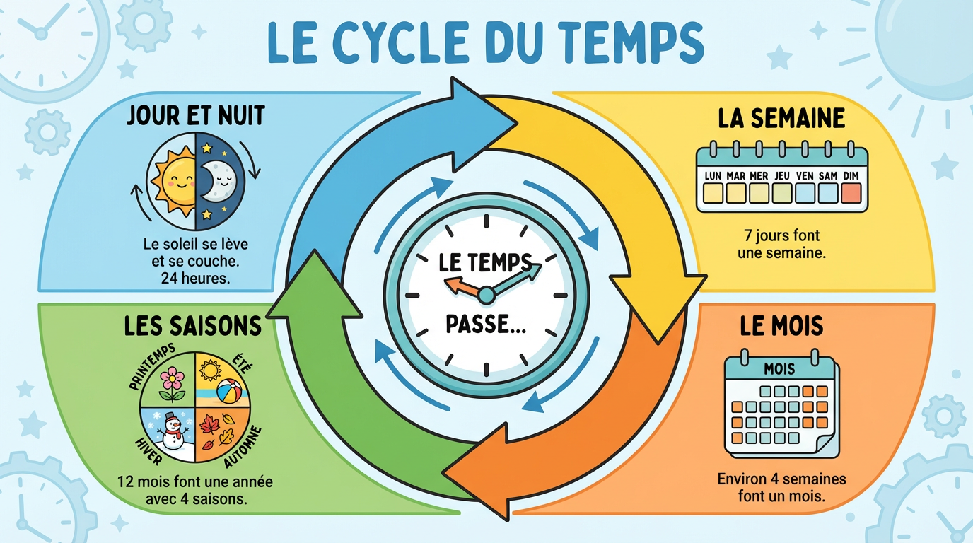 Le cycle du temps : jour, semaine, mois, saisons