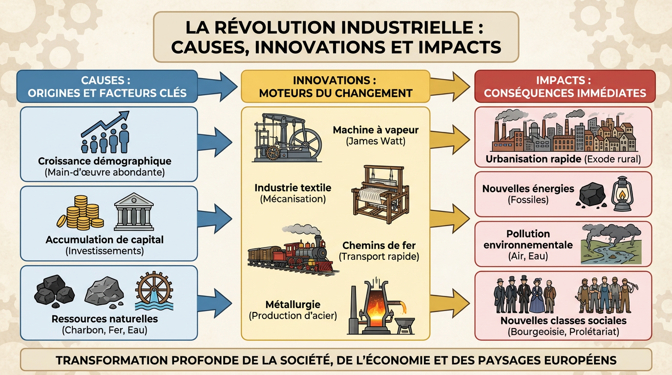 La Révolution industrielle : causes, innovations et impacts