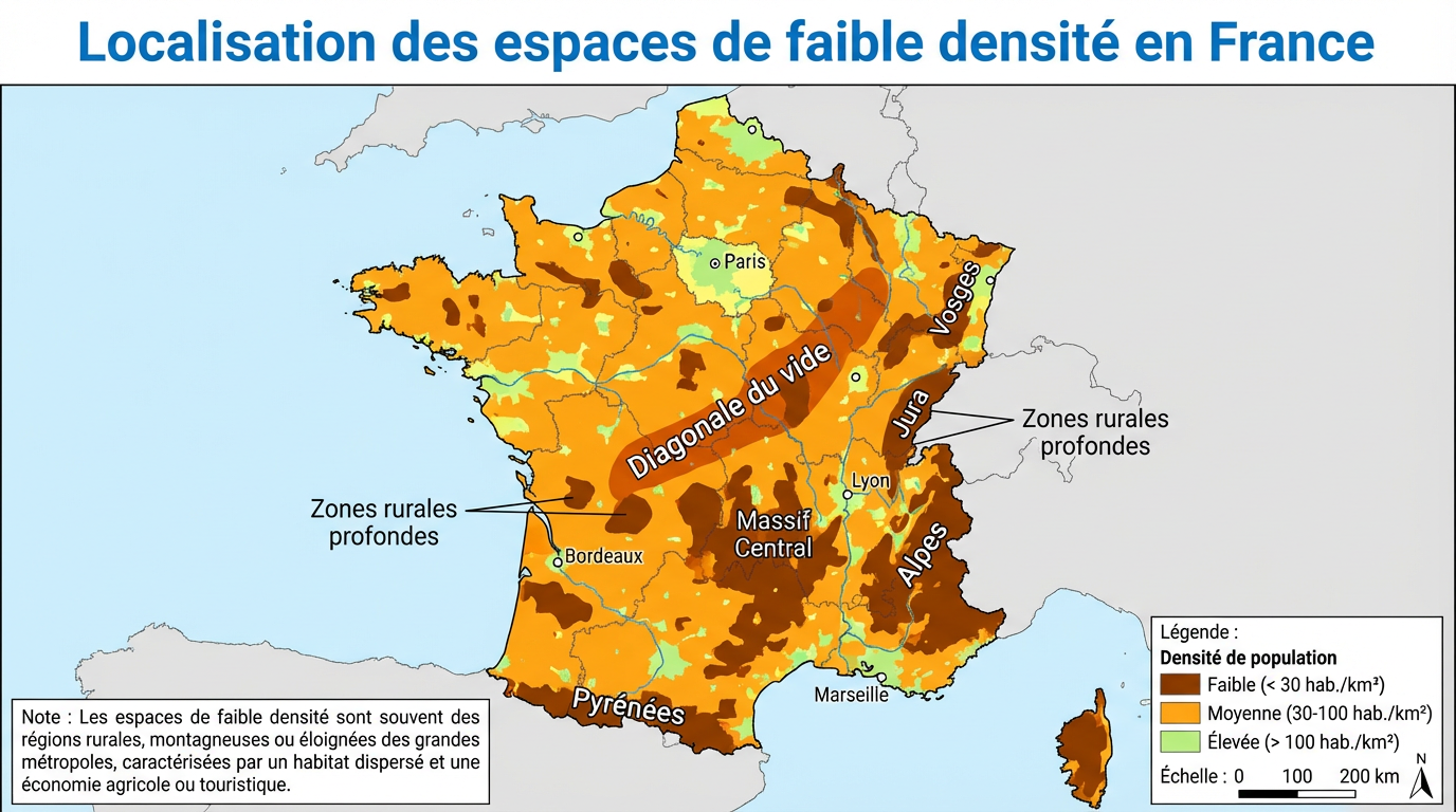 Localisation des espaces de faible densité en France