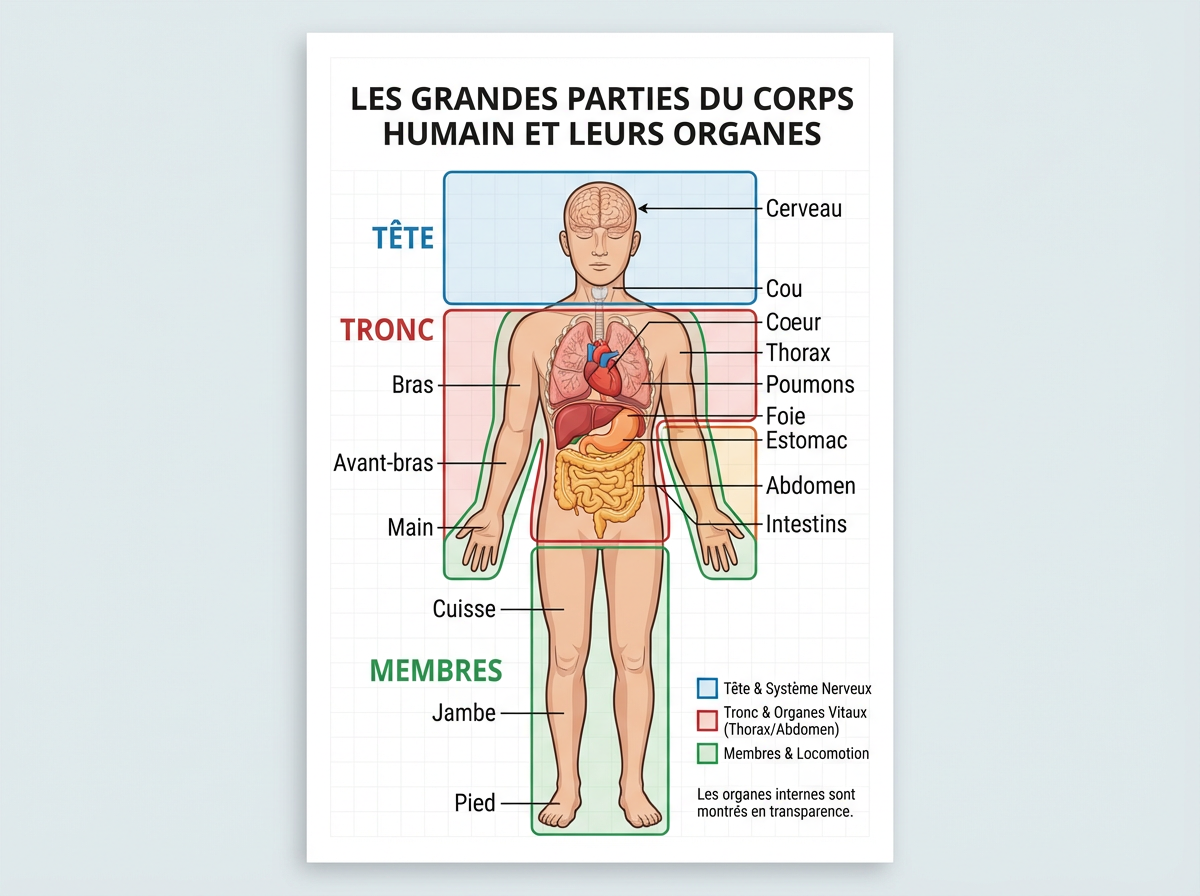 Les grandes parties du corps humain et leurs organes